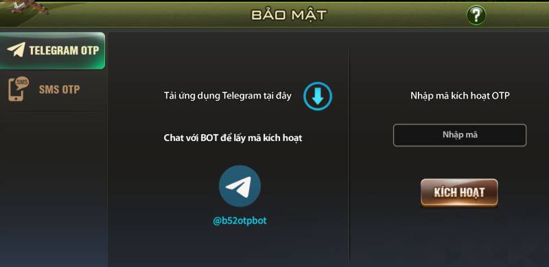 Kích hoạt bảo mật qua Telegram